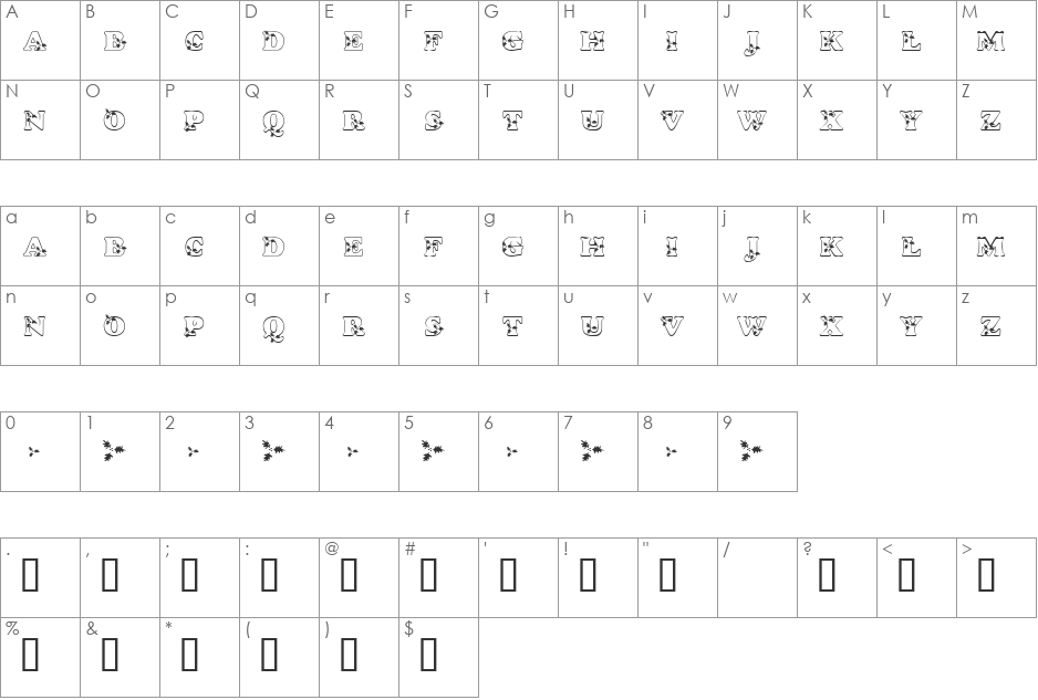 KR Holly font character map preview