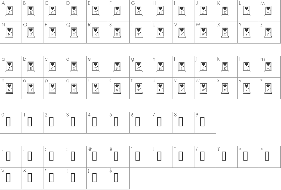 KR Home Is Where The Heart Is font character map preview