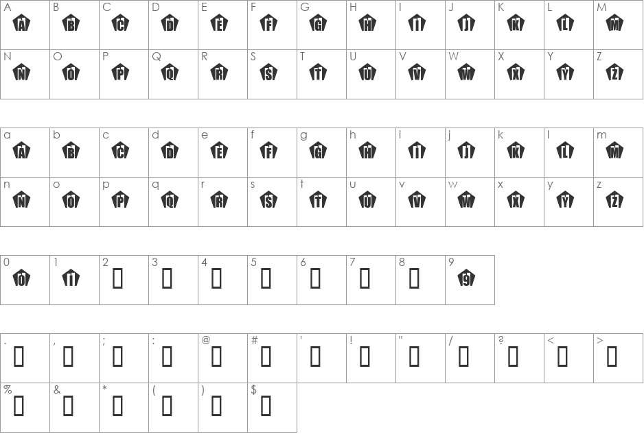 KR In Memory font character map preview