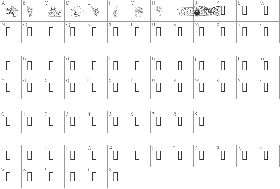 KR Irish Kat 2 font character map preview