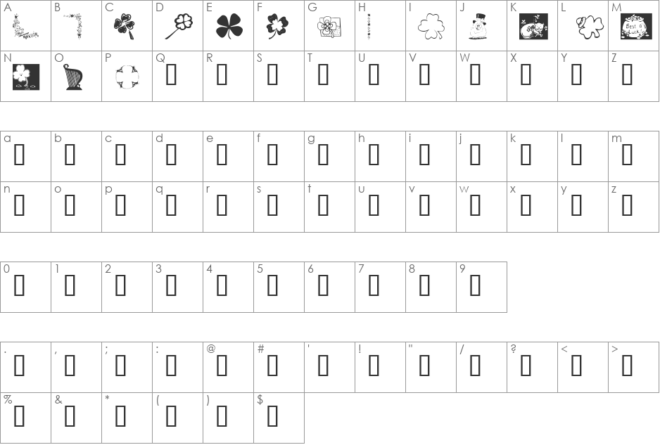 KR Irish Kat 3 font character map preview