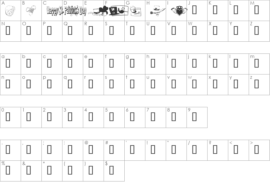 KR Irish Kat 5 font character map preview