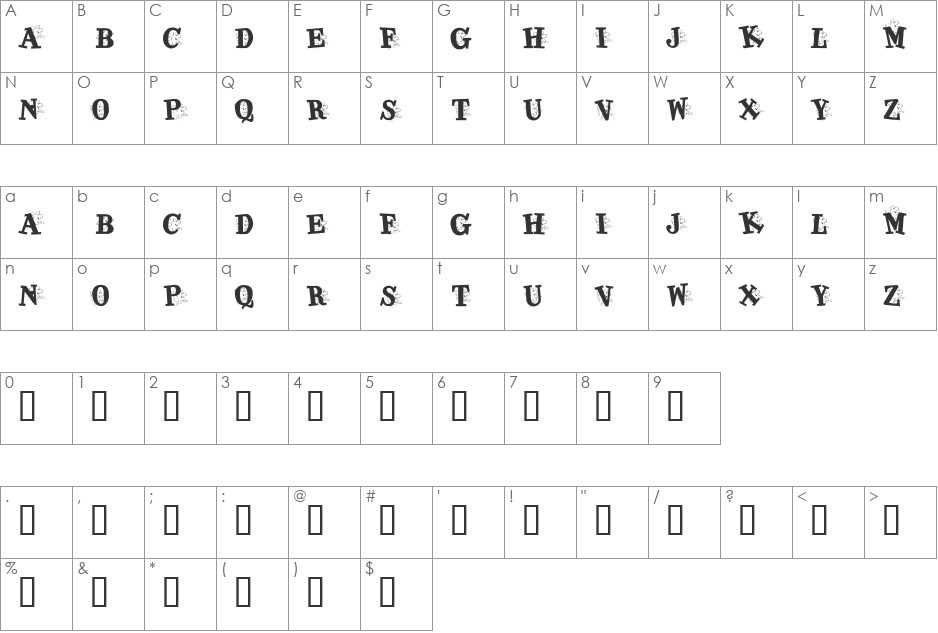 KR Jigsaw Joey font character map preview