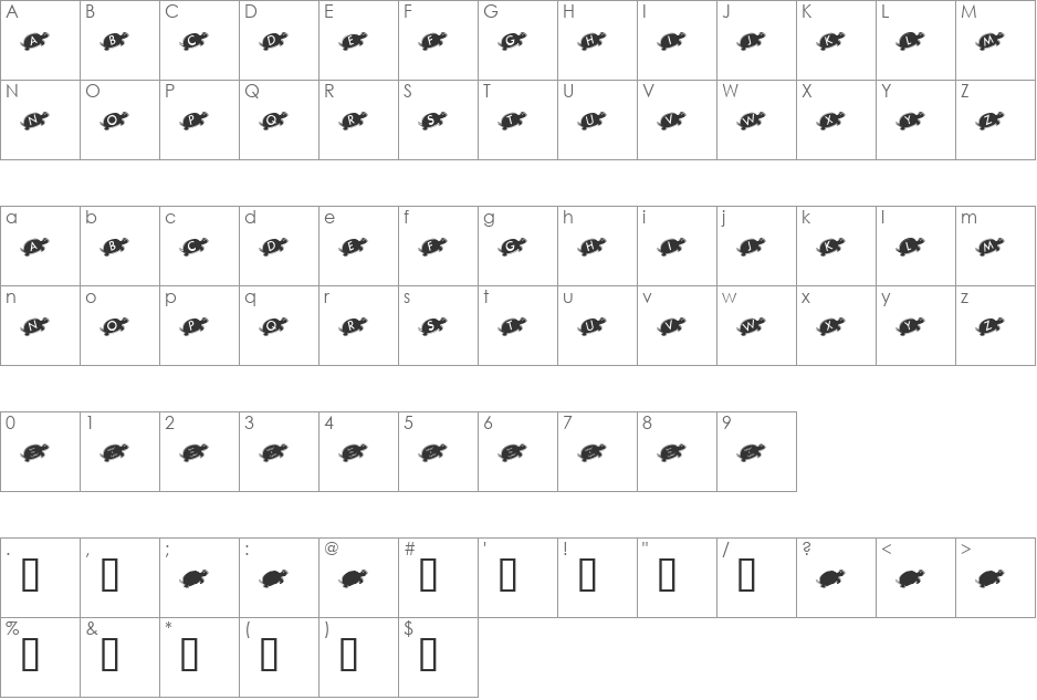 KR Julies Turtle Rescue font character map preview