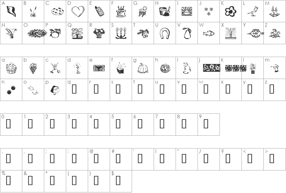 KR Katlings font character map preview
