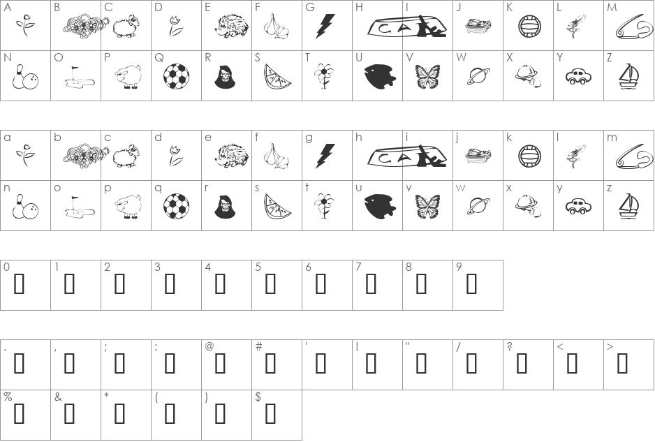 KR Katlings Eight font character map preview