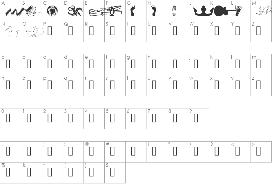 KR Katlings Eleven font character map preview