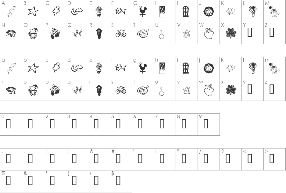KR Katlings Four font character map preview
