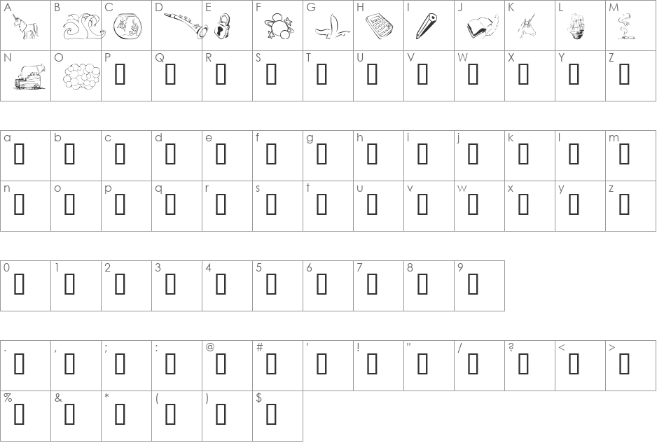 KR Katlings Fourteen font character map preview