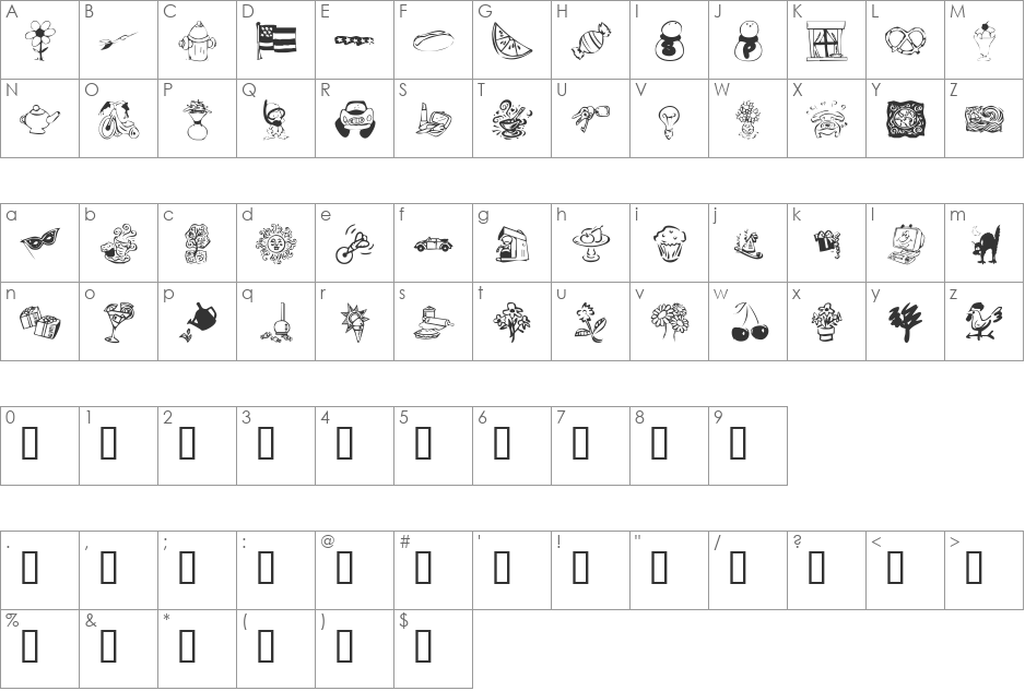 KR Katlings Three font character map preview