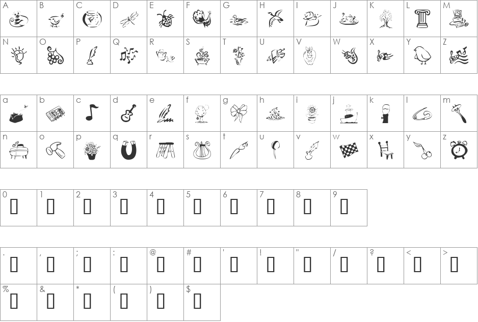 KR Katlings Two font character map preview