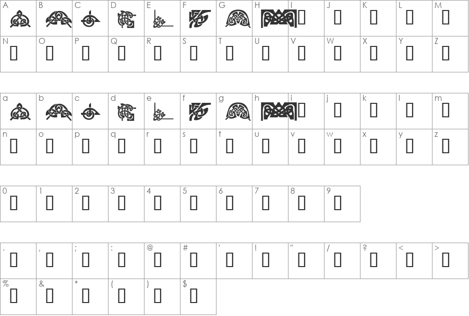 KR Keltic Four font character map preview