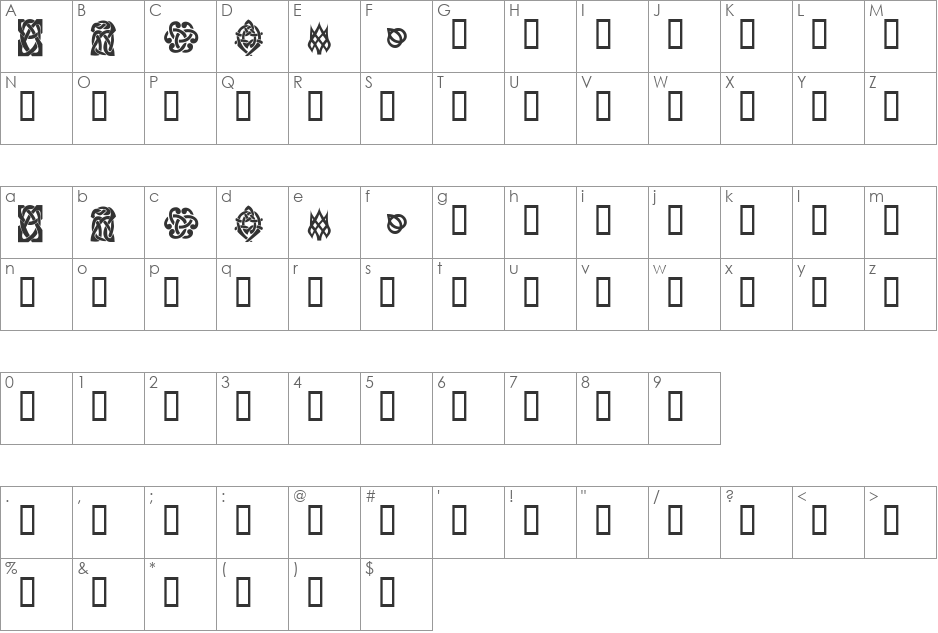 KR Keltic Six font character map preview