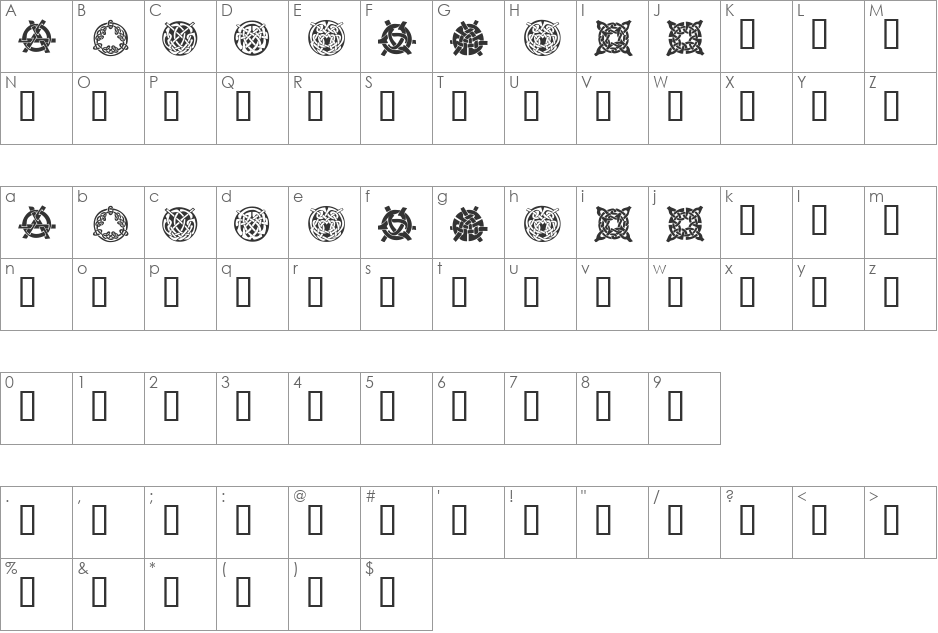 KR Keltic Three font character map preview