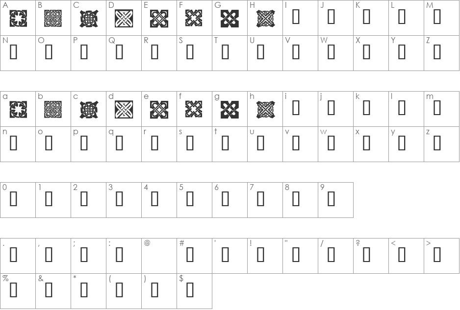 KR Keltic Two font character map preview