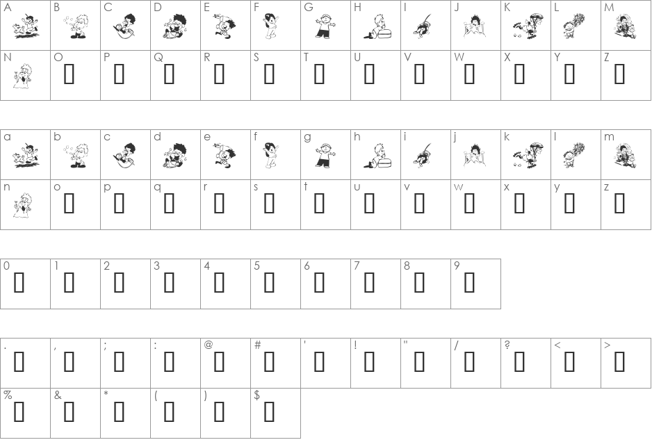 KR Kidlets font character map preview