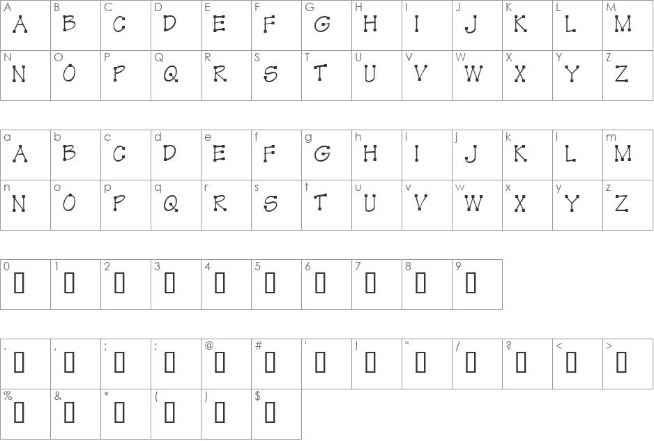 KR Kube font character map preview