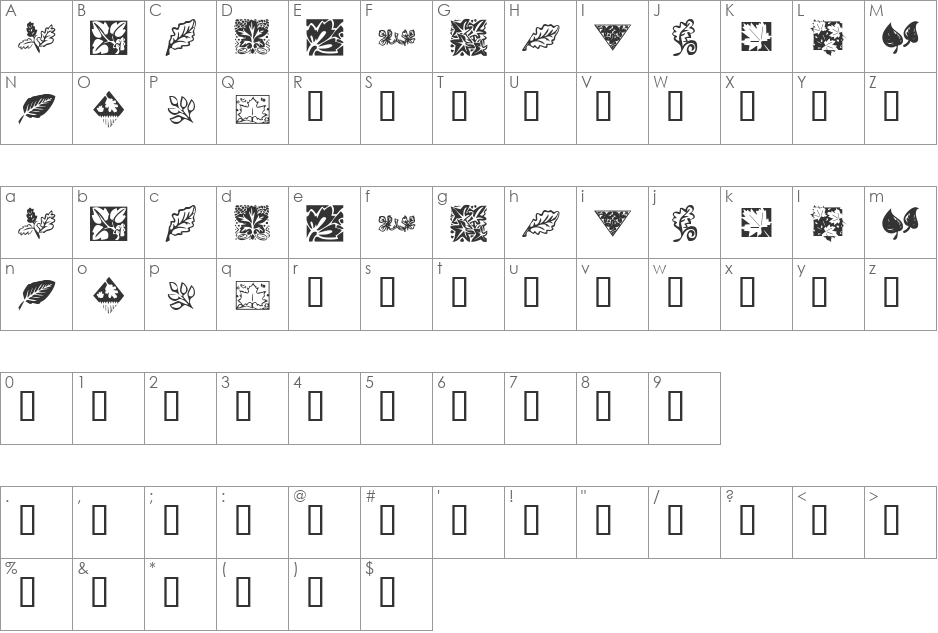 KR Leafy font character map preview