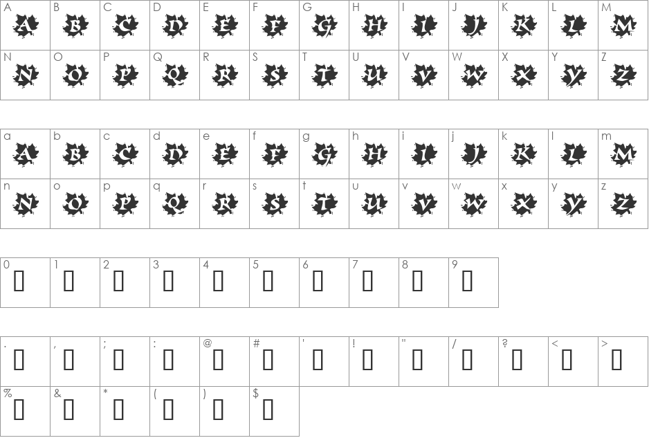 KR Leafy Alpha font character map preview