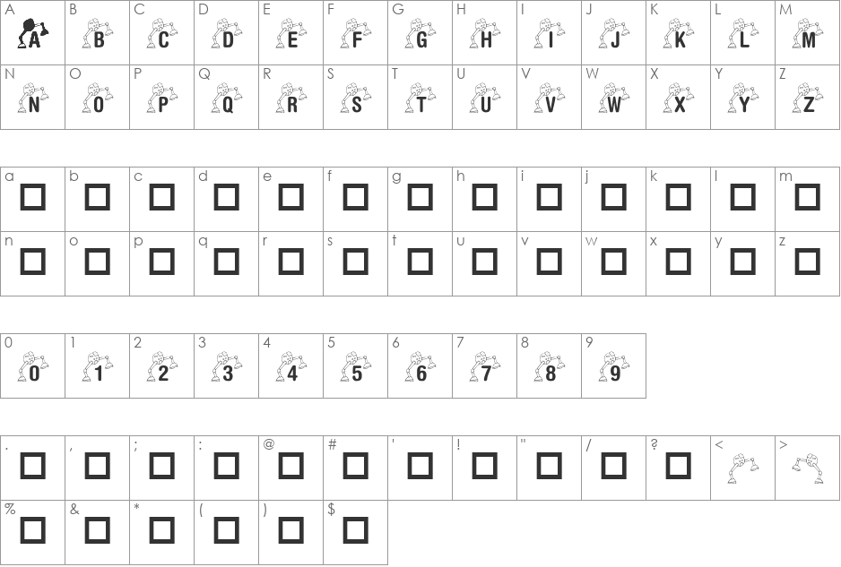 KR Lil Mike's Robot font character map preview