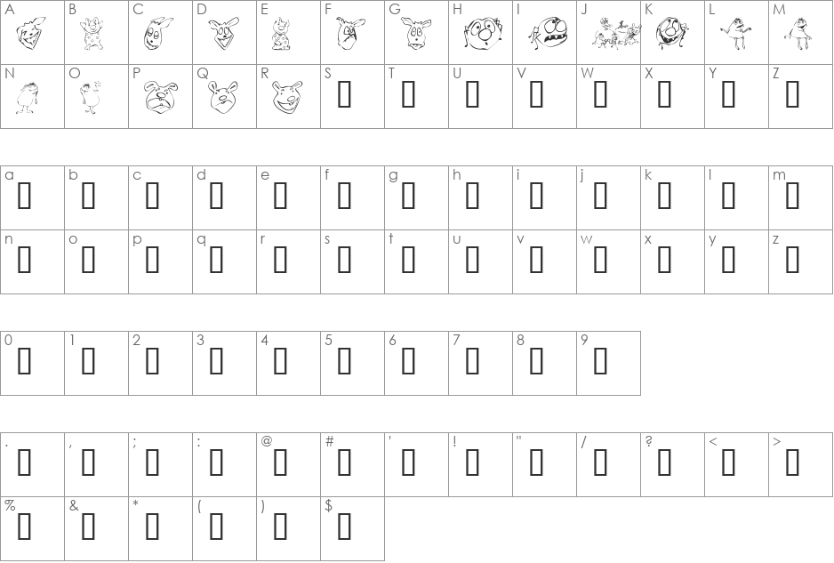 KR Lil Mites font character map preview