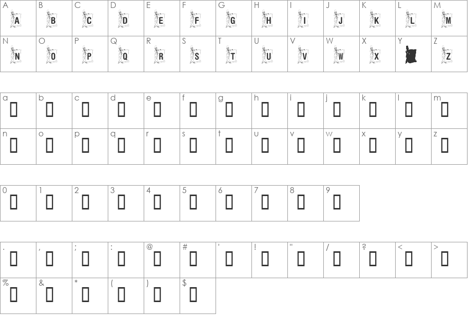 KR Lincoln font character map preview