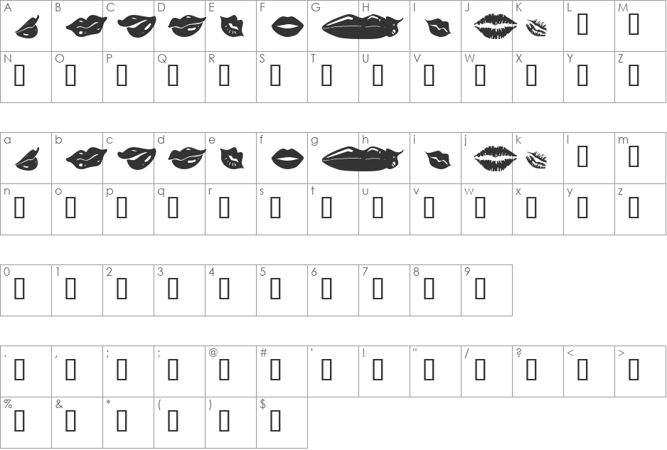 KR Lippy font character map preview