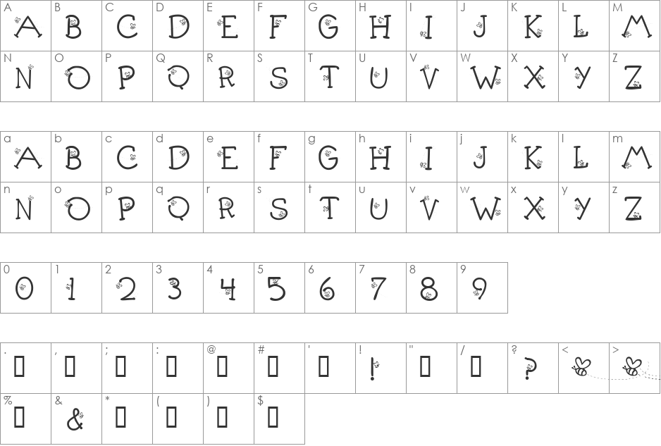 KR Little Buzz font character map preview