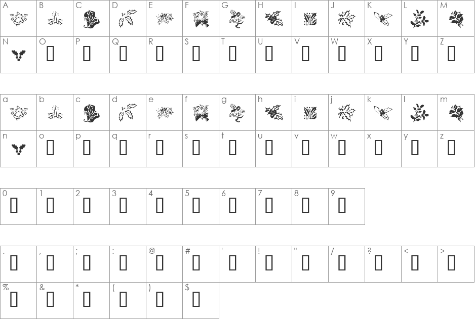 KR Lots Of Holly font character map preview