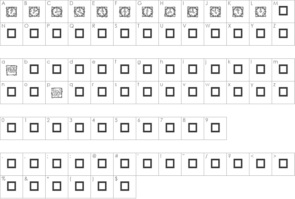 KR Lotsa Time Dings font character map preview