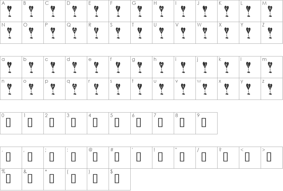 KR Love Lies Bleeding font character map preview