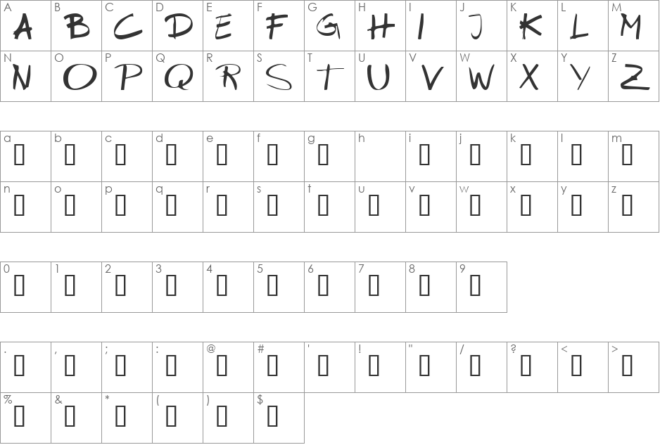 KR Marker Thin font character map preview