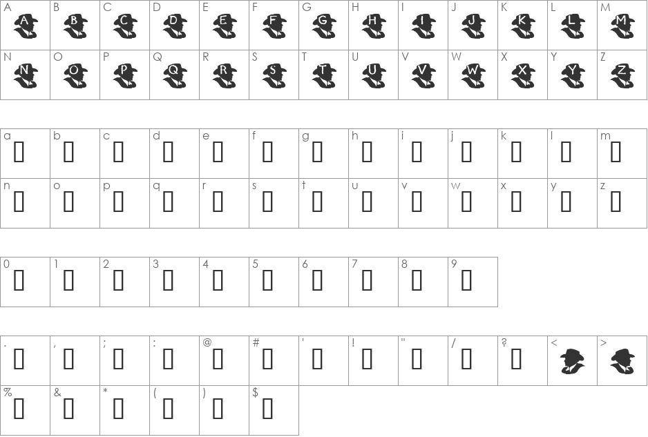 KR Maverick font character map preview