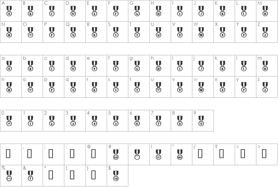 KR Medal Of Honor font character map preview