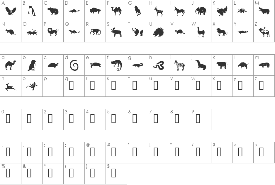 KR Menagerie font character map preview