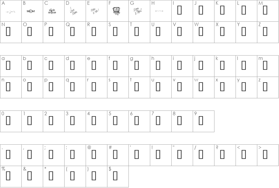 KR Mother's Day Dings font character map preview