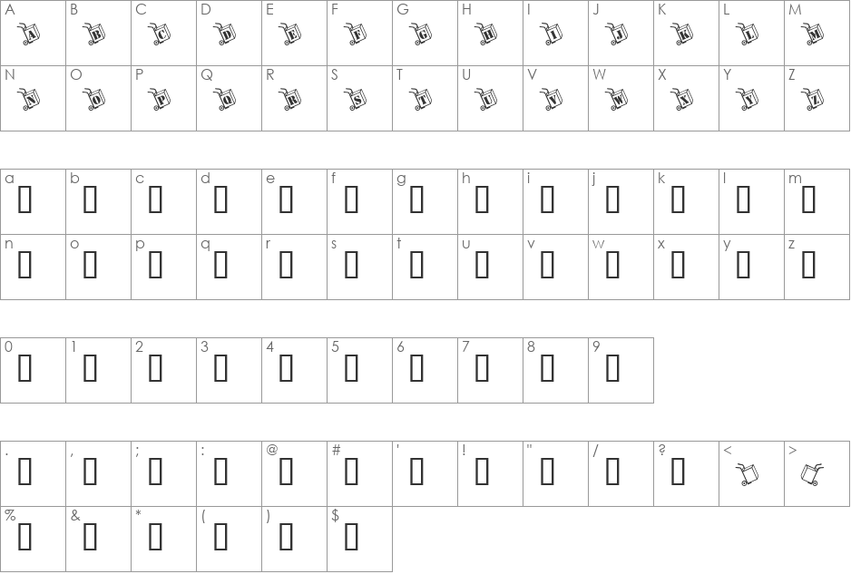 KR Moving Day font character map preview