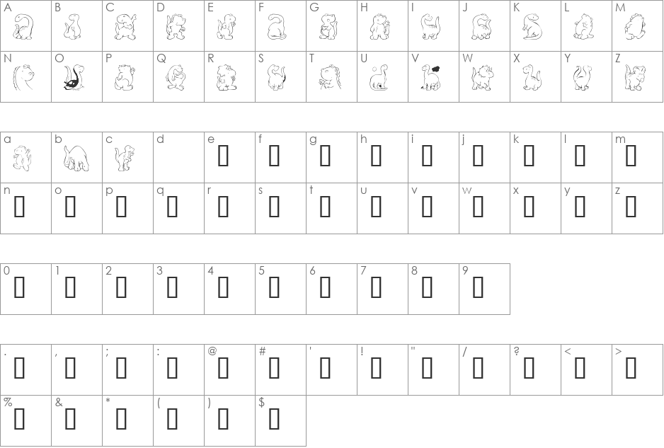 KR Nicky's Dinos font character map preview
