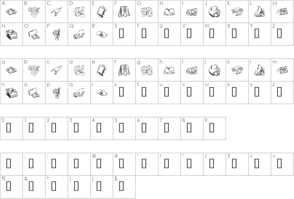 KR Office font character map preview