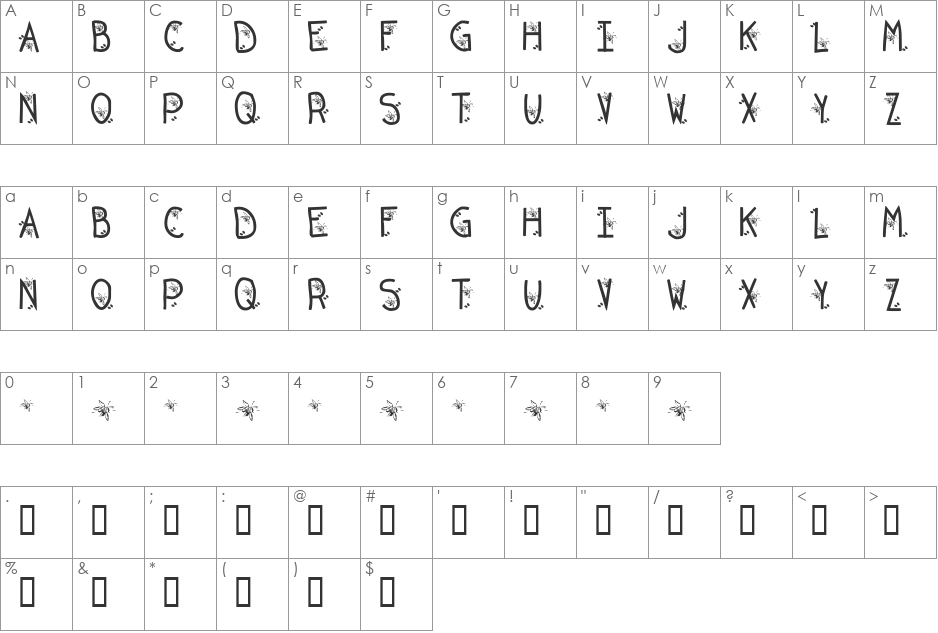 KR Original Bean font character map preview