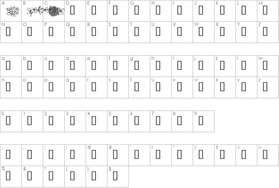 KR Overly Cloverly font character map preview