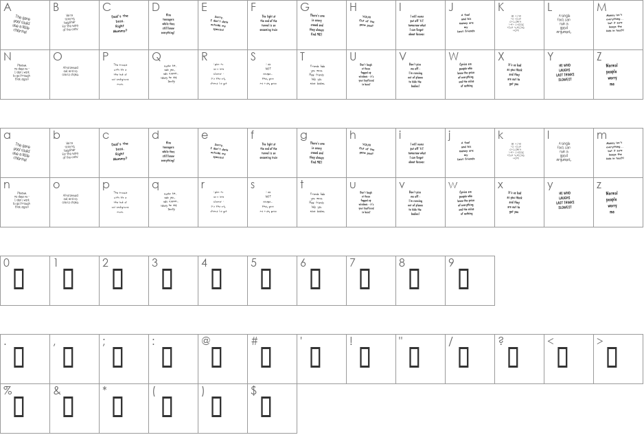 KR Peoplez font character map preview