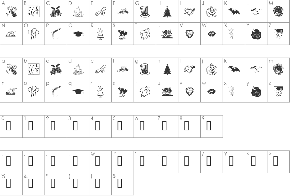 KR Pick A Holiday font character map preview