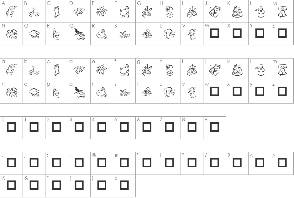 KR Pick A Holiday 2 font character map preview