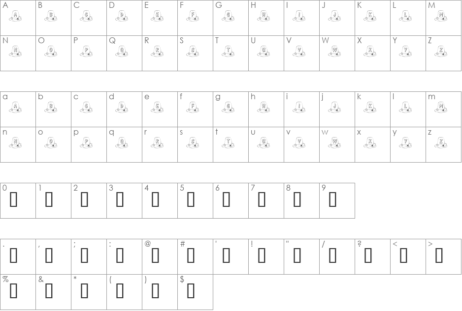 KR Pilgrim font character map preview