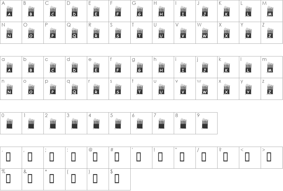 KR Popcorn Time! font character map preview
