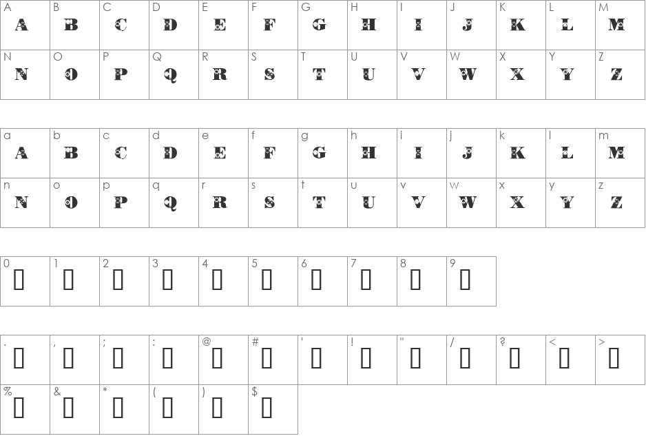 KR Quilt font character map preview
