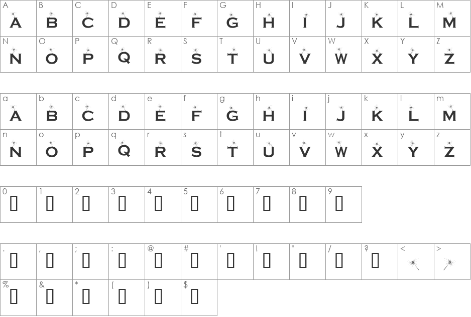 KR Ramara's Twink font character map preview