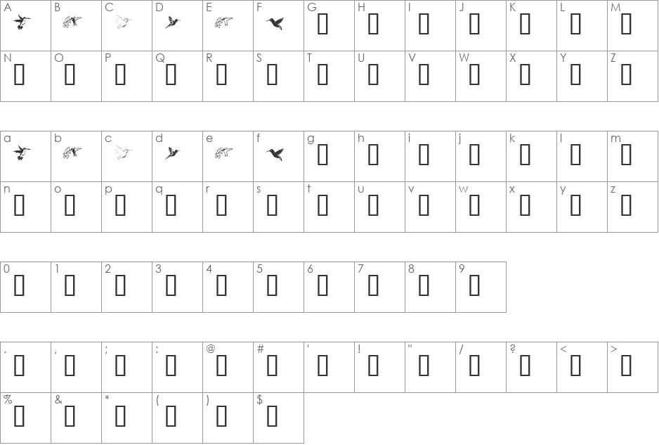 KR Renee's Hummingbirds font character map preview