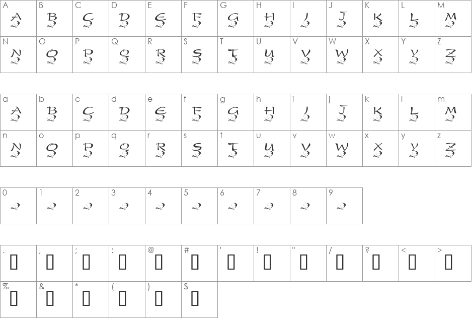 KR Rice N Stix font character map preview